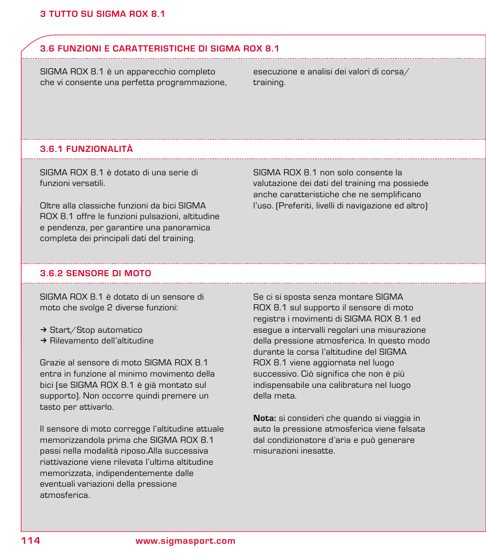 SIGMA ROX 8.1 User Manual | Page 114 / 172