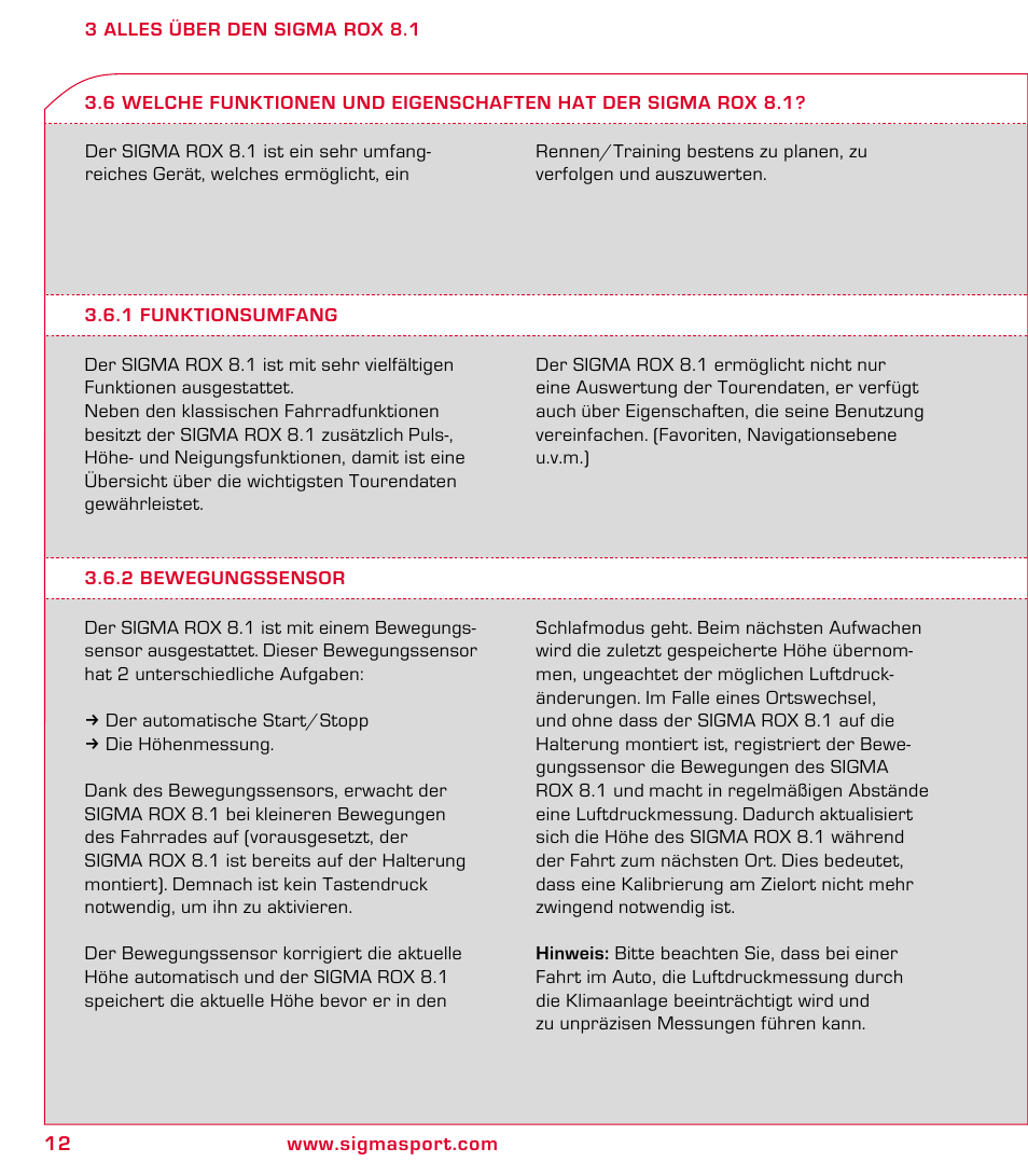 SIGMA ROX 8.1 User Manual | Page 12 / 172