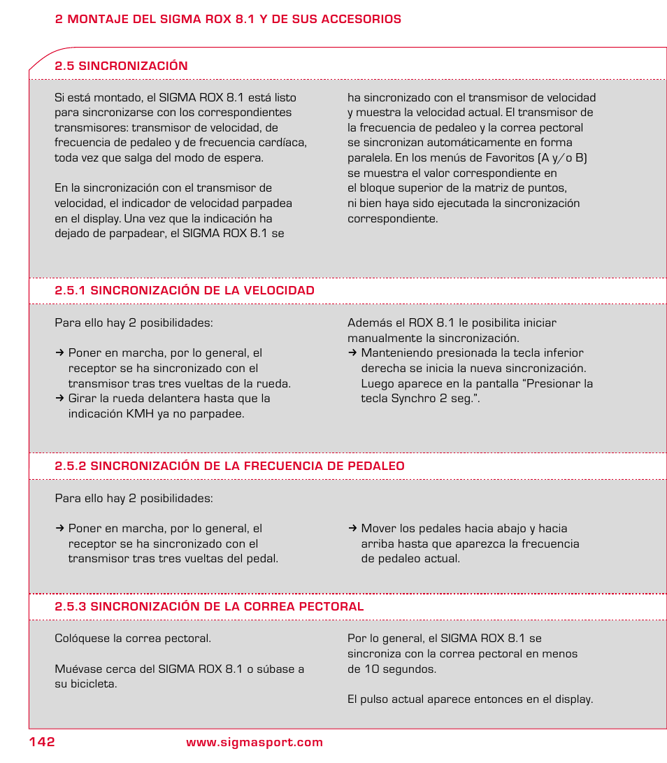 SIGMA ROX 8.1 User Manual | Page 142 / 172