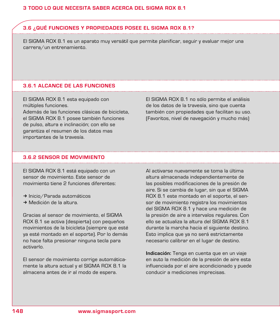 SIGMA ROX 8.1 User Manual | Page 148 / 172