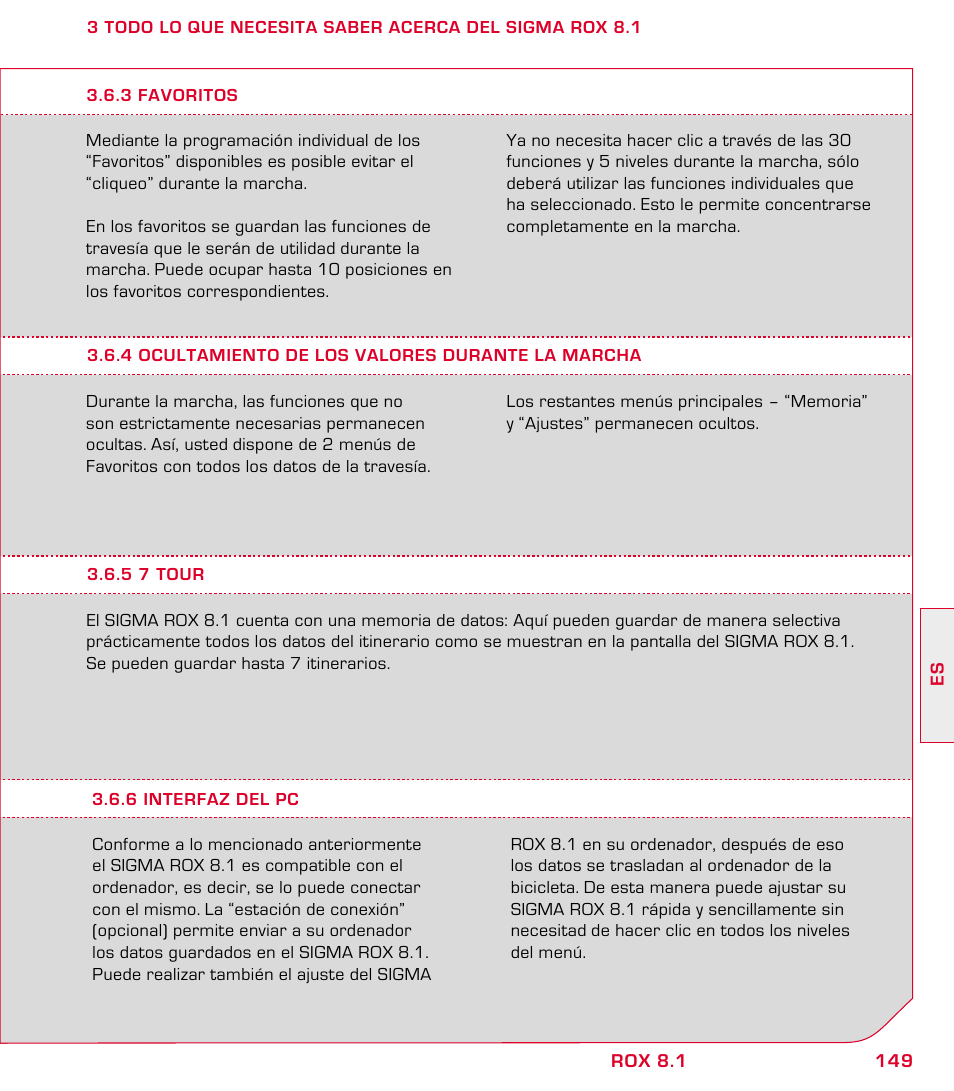 SIGMA ROX 8.1 User Manual | Page 149 / 172