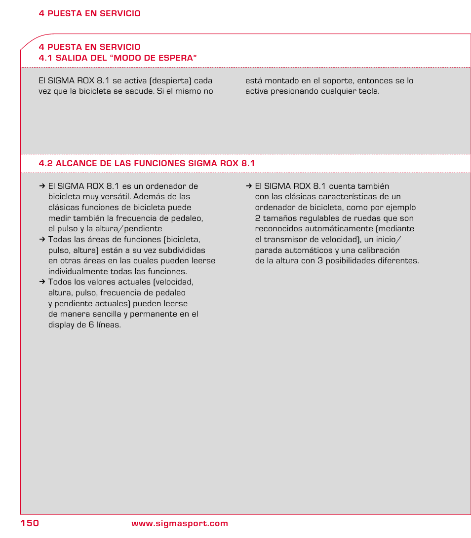 SIGMA ROX 8.1 User Manual | Page 150 / 172