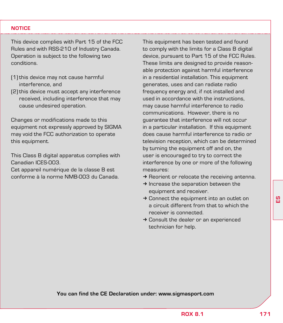 SIGMA ROX 8.1 User Manual | Page 171 / 172