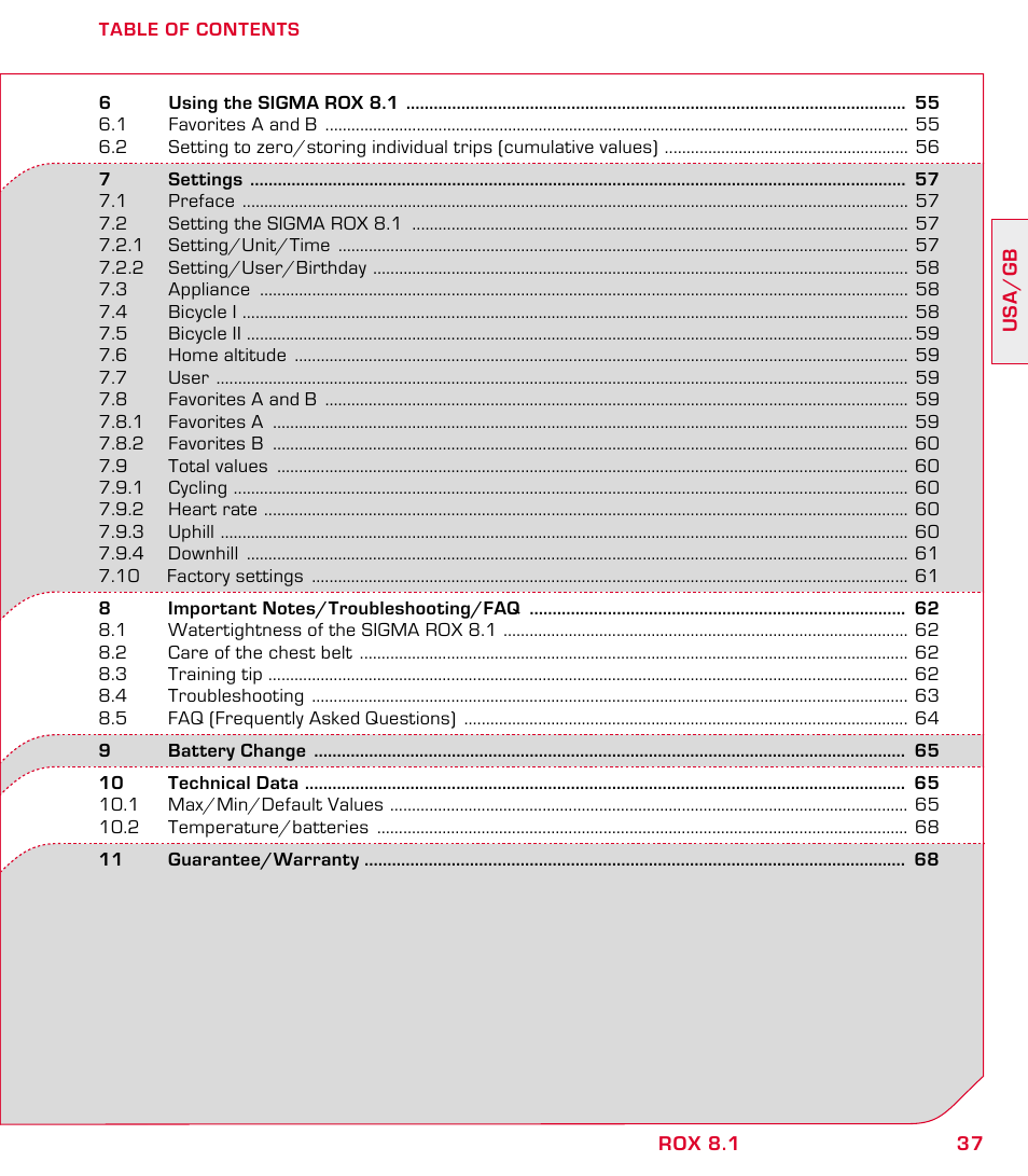 SIGMA ROX 8.1 User Manual | Page 37 / 172