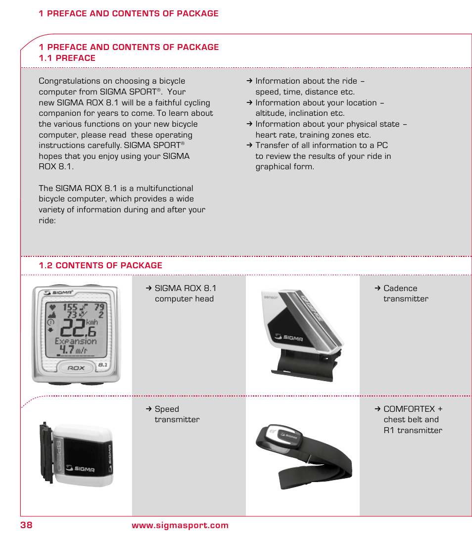 SIGMA ROX 8.1 User Manual | Page 38 / 172