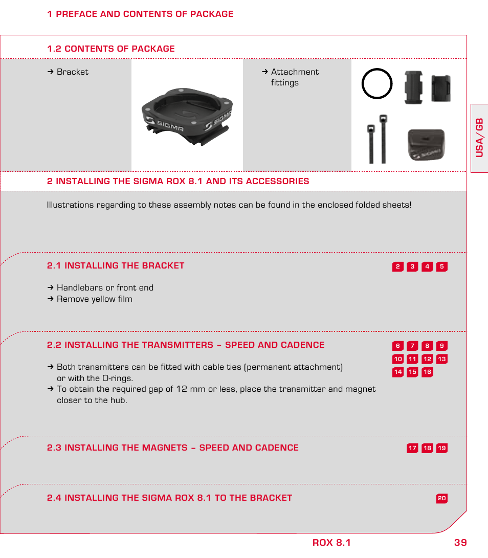 39 usa/gb rox 8.1 | SIGMA ROX 8.1 User Manual | Page 39 / 172