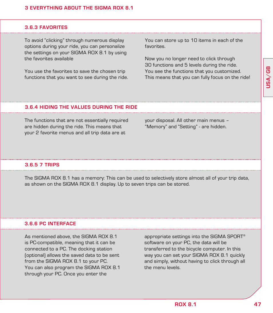 SIGMA ROX 8.1 User Manual | Page 47 / 172