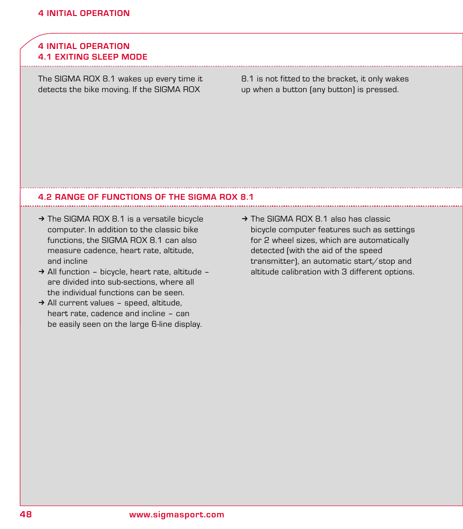 SIGMA ROX 8.1 User Manual | Page 48 / 172