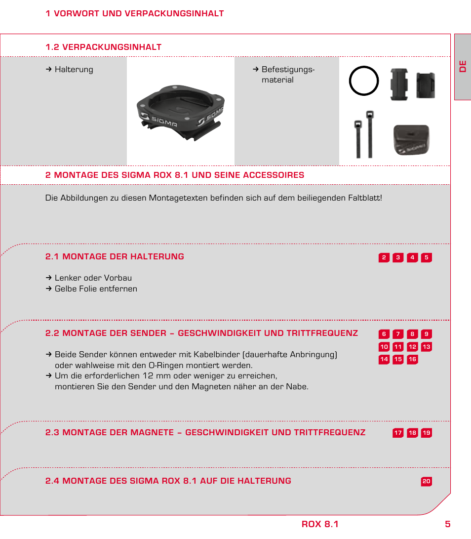 5de rox 8.1 | SIGMA ROX 8.1 User Manual | Page 5 / 172