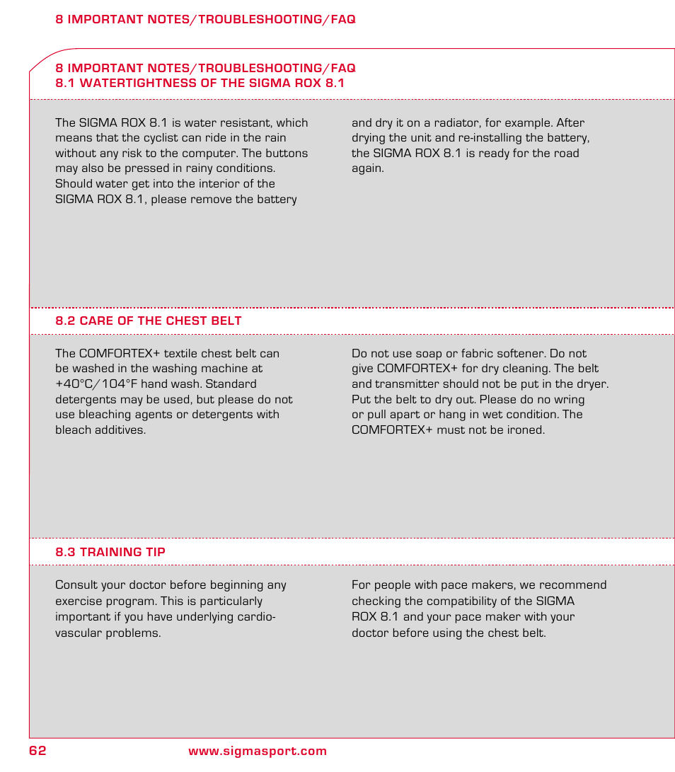 SIGMA ROX 8.1 User Manual | Page 62 / 172