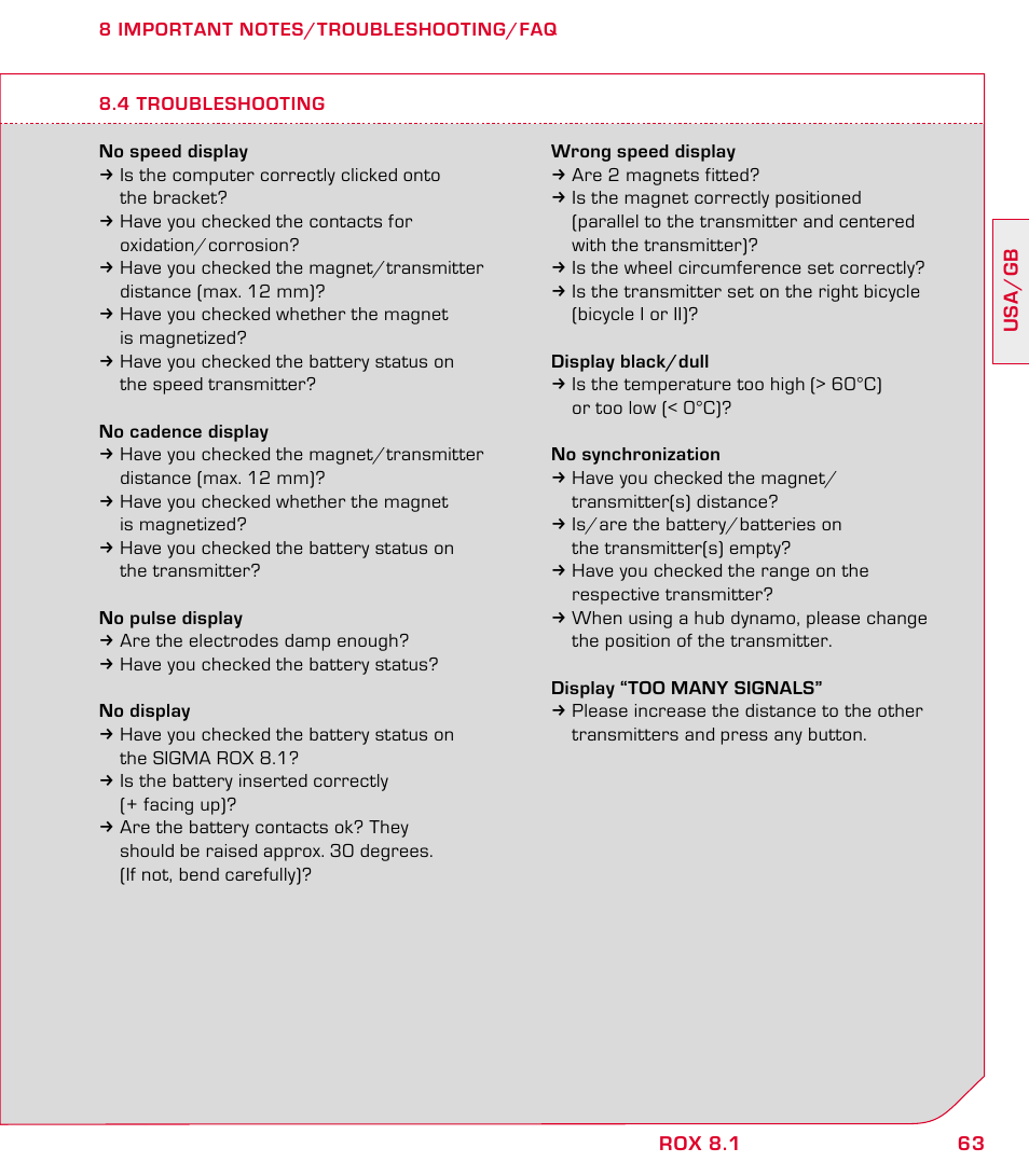 SIGMA ROX 8.1 User Manual | Page 63 / 172