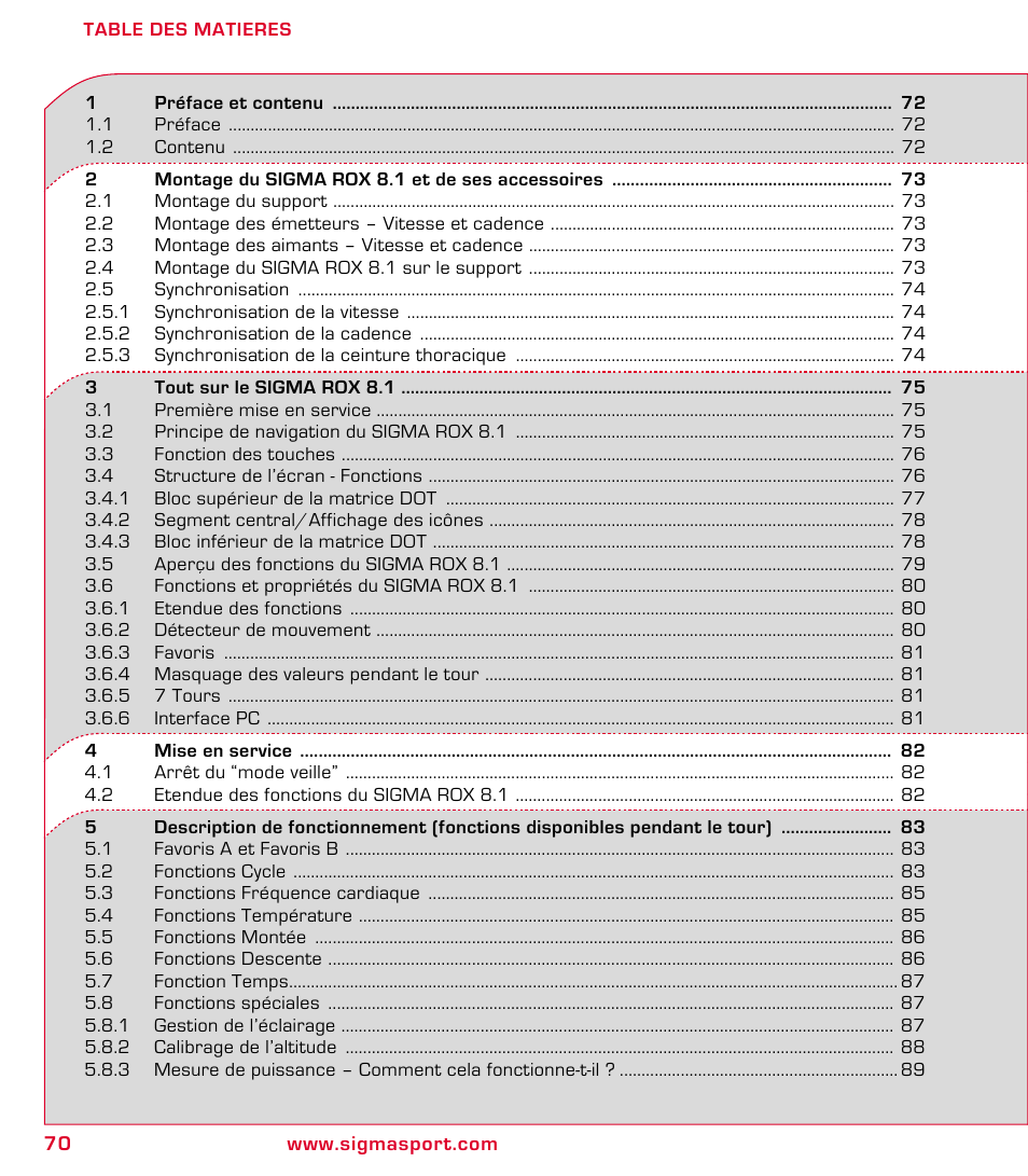 SIGMA ROX 8.1 User Manual | Page 70 / 172