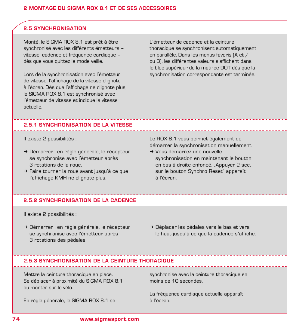 SIGMA ROX 8.1 User Manual | Page 74 / 172