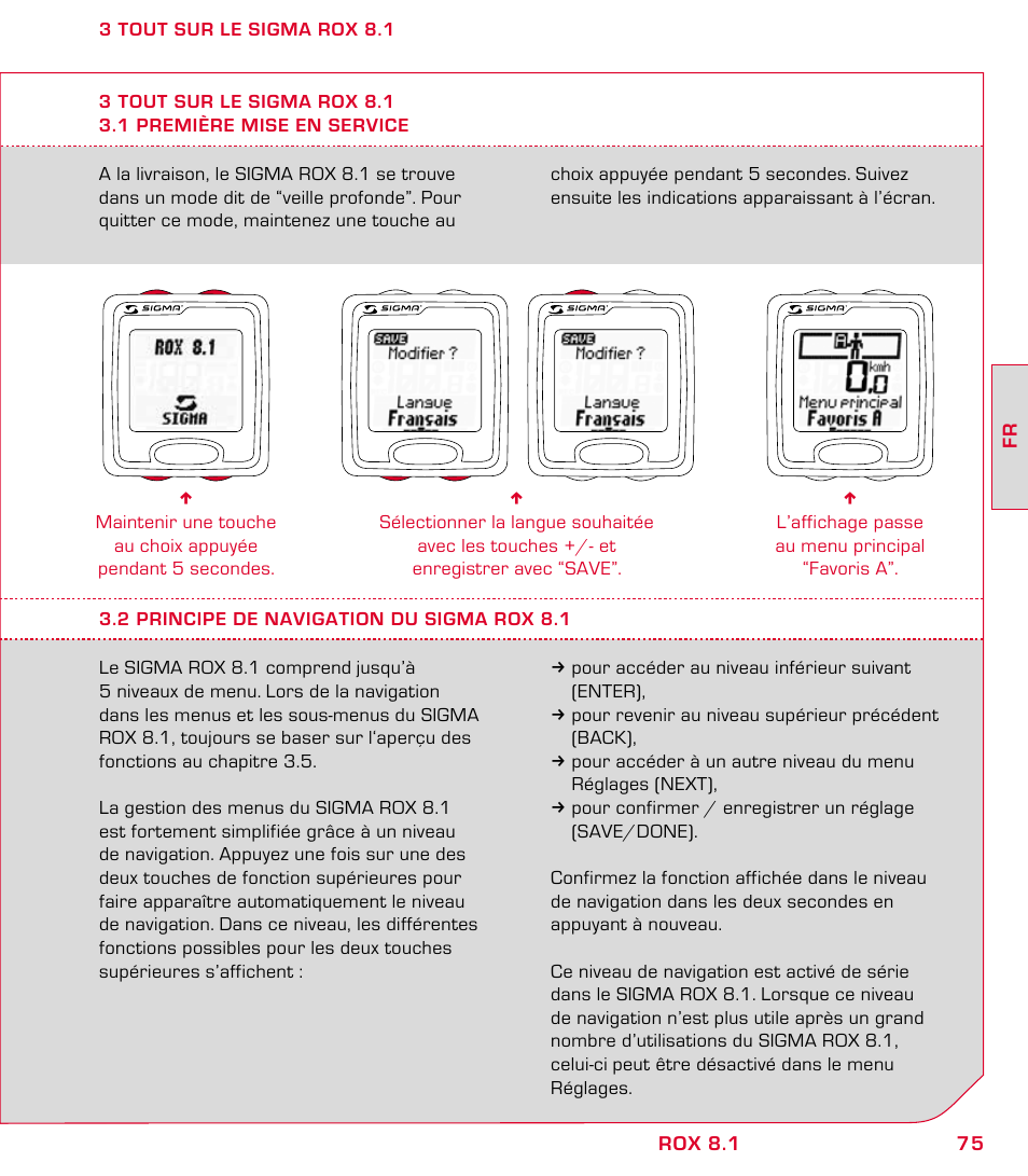 SIGMA ROX 8.1 User Manual | Page 75 / 172