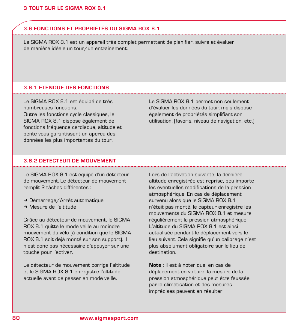 SIGMA ROX 8.1 User Manual | Page 80 / 172