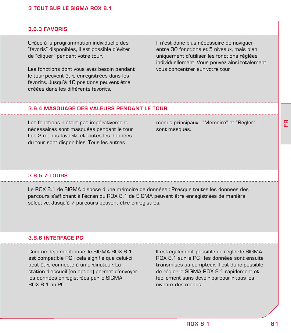 SIGMA ROX 8.1 User Manual | Page 81 / 172