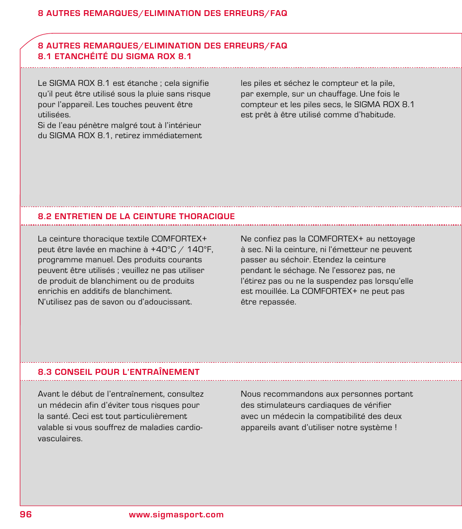 SIGMA ROX 8.1 User Manual | Page 96 / 172