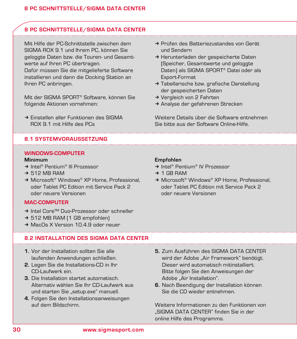 SIGMA ROX 9.1 User Manual | Page 30 / 184