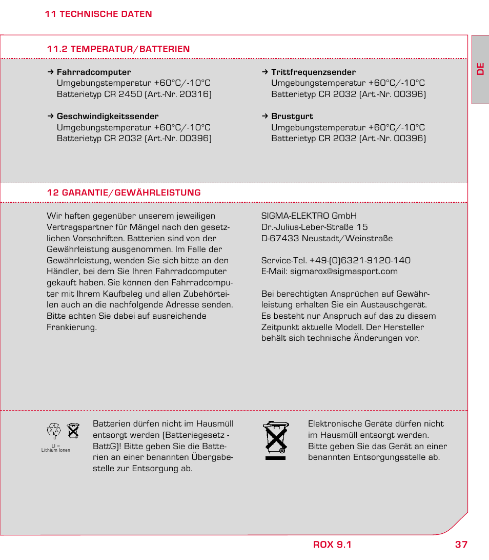 SIGMA ROX 9.1 User Manual | Page 37 / 184