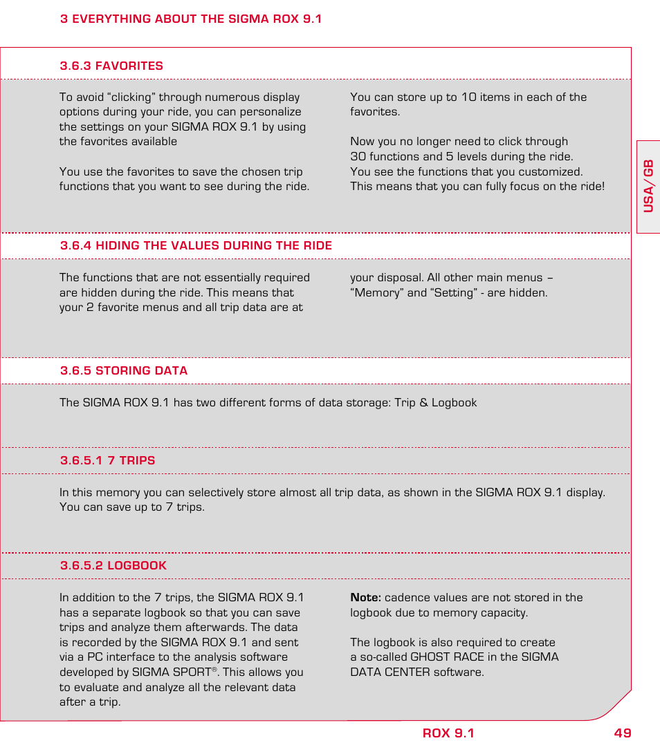 SIGMA ROX 9.1 User Manual | Page 49 / 184