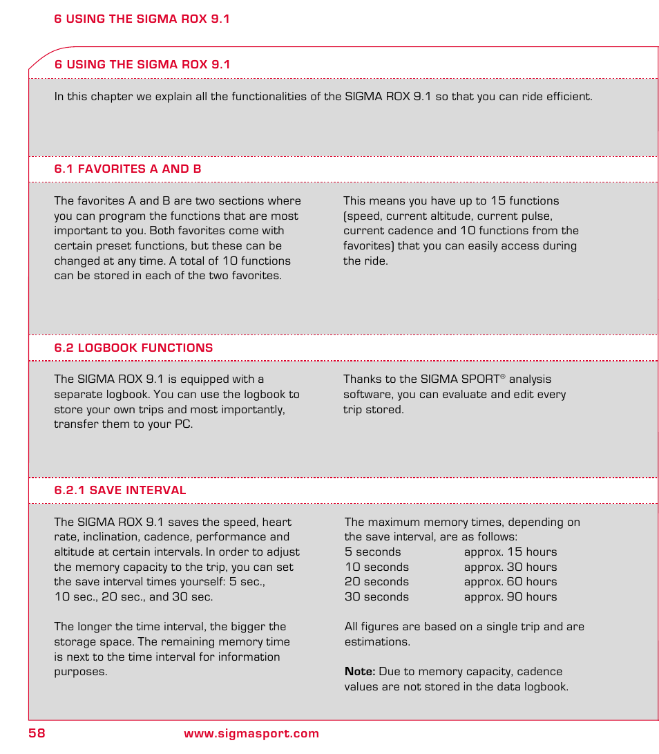 SIGMA ROX 9.1 User Manual | Page 58 / 184
