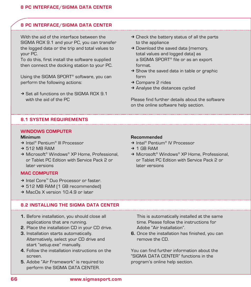 SIGMA ROX 9.1 User Manual | Page 66 / 184