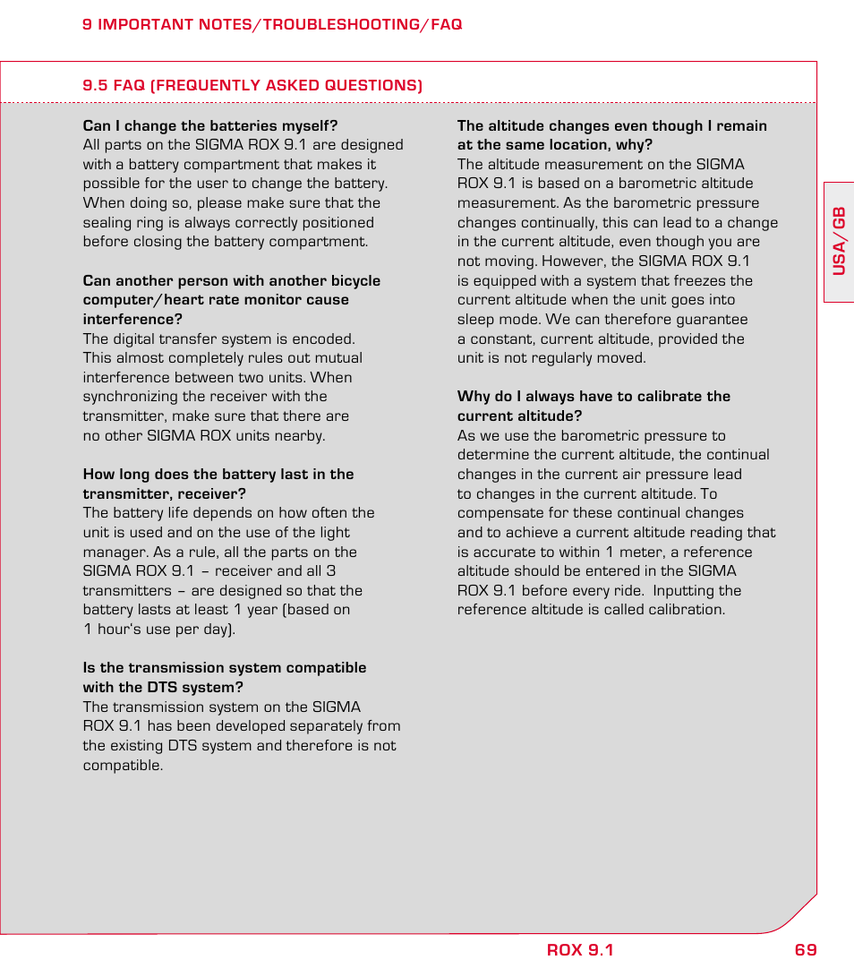 SIGMA ROX 9.1 User Manual | Page 69 / 184