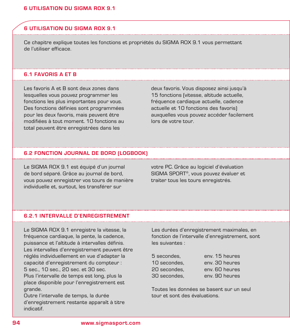 SIGMA ROX 9.1 User Manual | Page 94 / 184