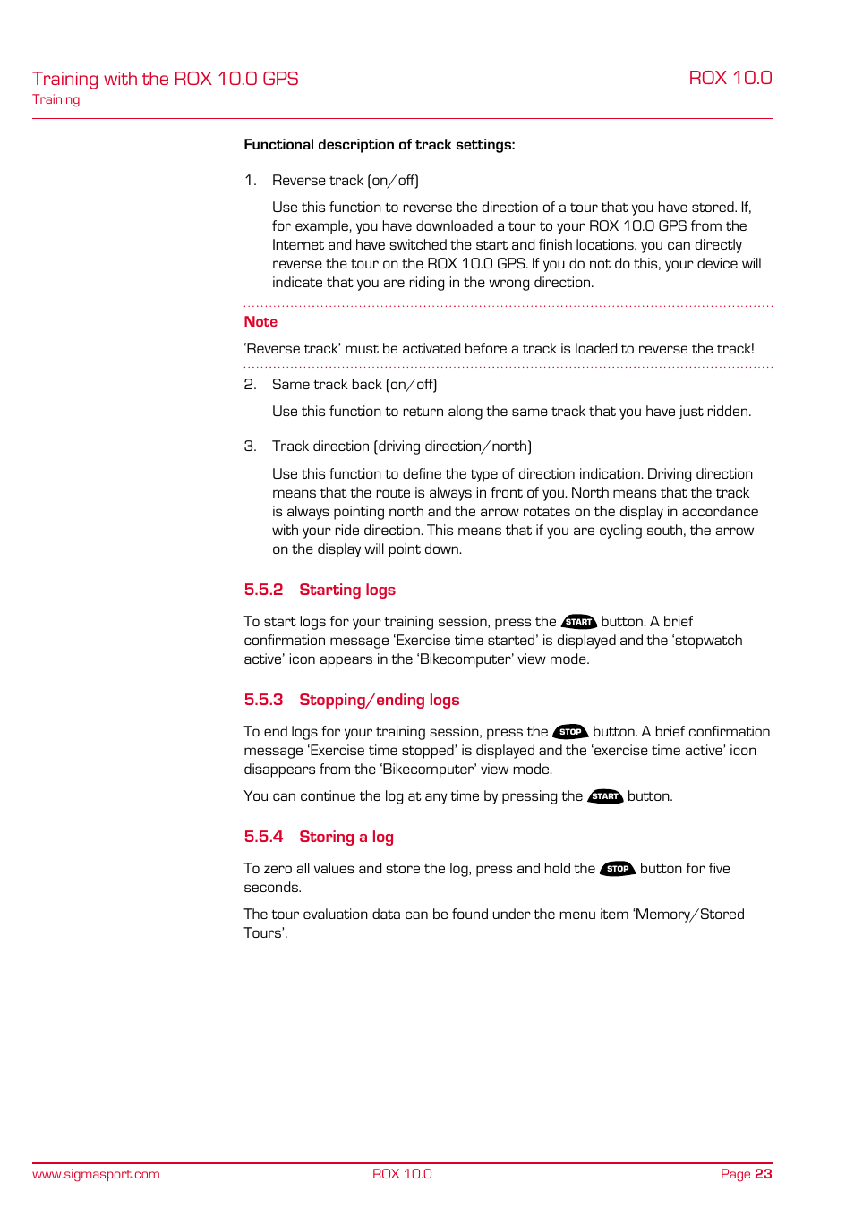 Training with the rox 10.0 gps, Rox 10.0 | SIGMA ROX 10.0 GPS User Manual | Page 23 / 60