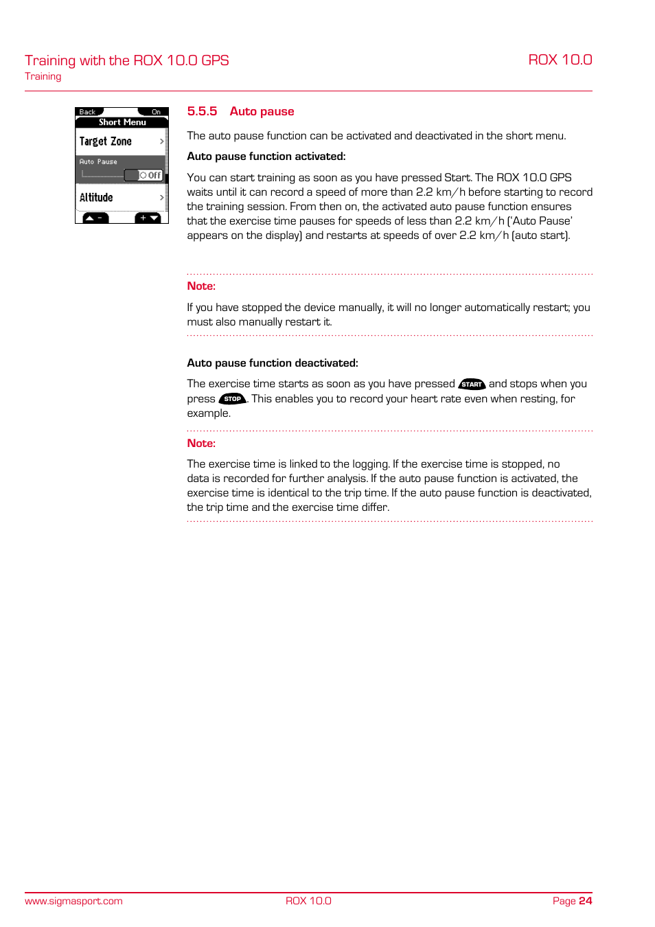 Training with the rox 10.0 gps, Rox 10.0 | SIGMA ROX 10.0 GPS User Manual | Page 24 / 60