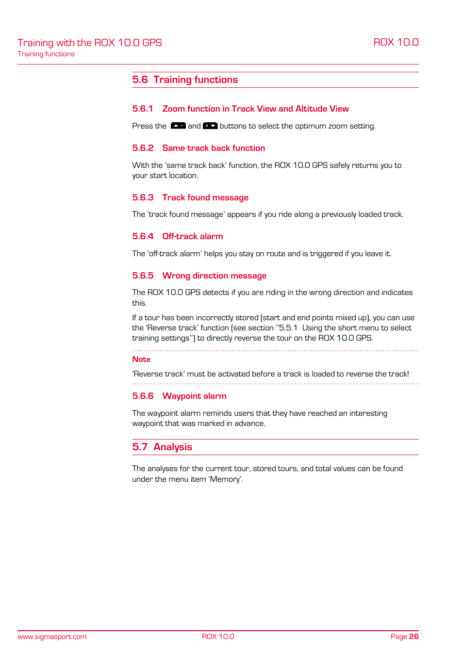 Training with the rox 10.0 gps, 7 analysis | SIGMA ROX 10.0 GPS User Manual | Page 26 / 60