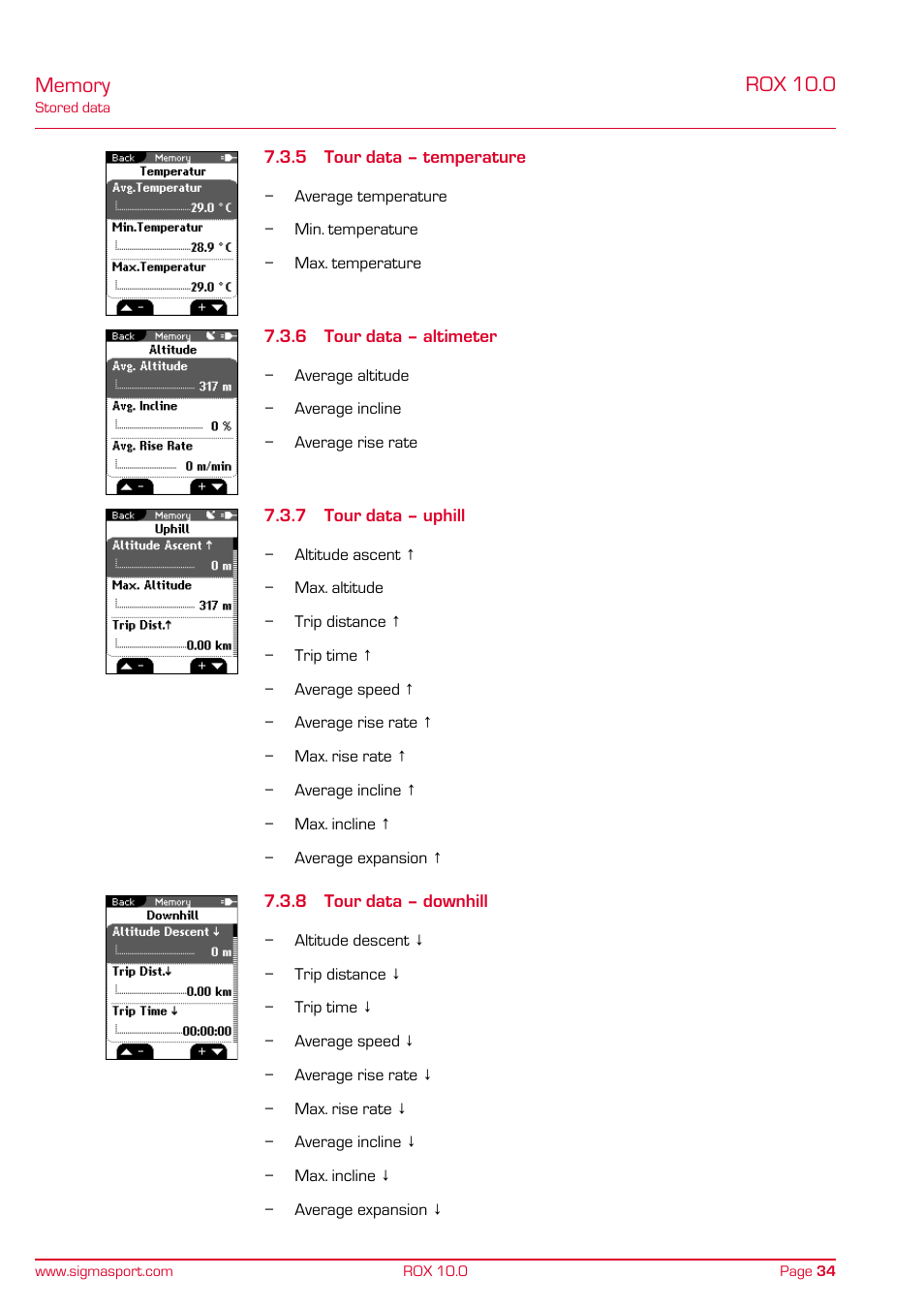 Rox 10.0 | SIGMA ROX 10.0 GPS User Manual | Page 34 / 60