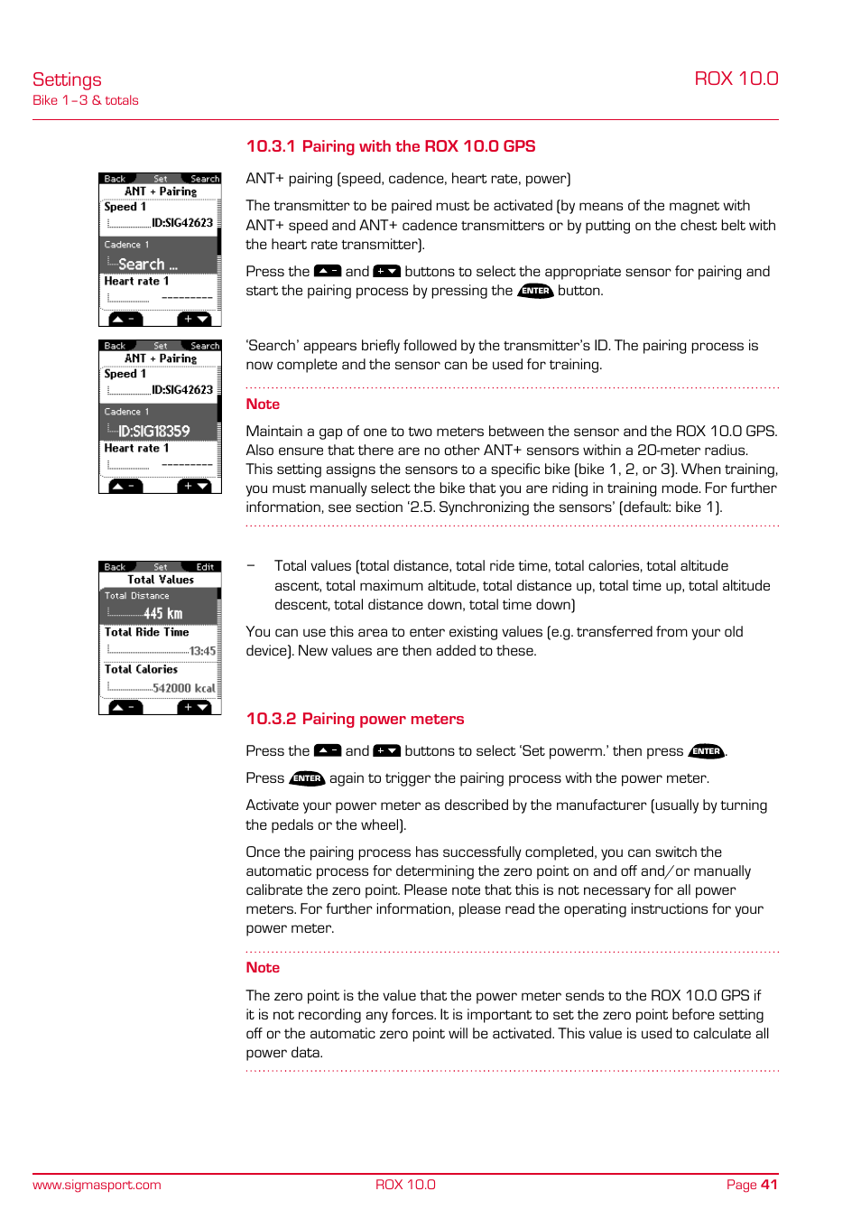 Settings, Rox 10.0 | SIGMA ROX 10.0 GPS User Manual | Page 41 / 60
