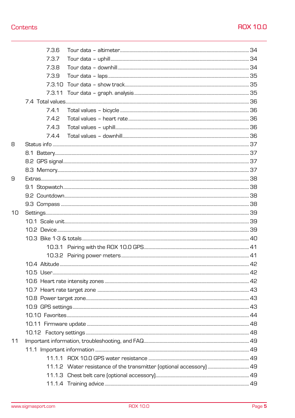 SIGMA ROX 10.0 GPS User Manual | Page 5 / 60