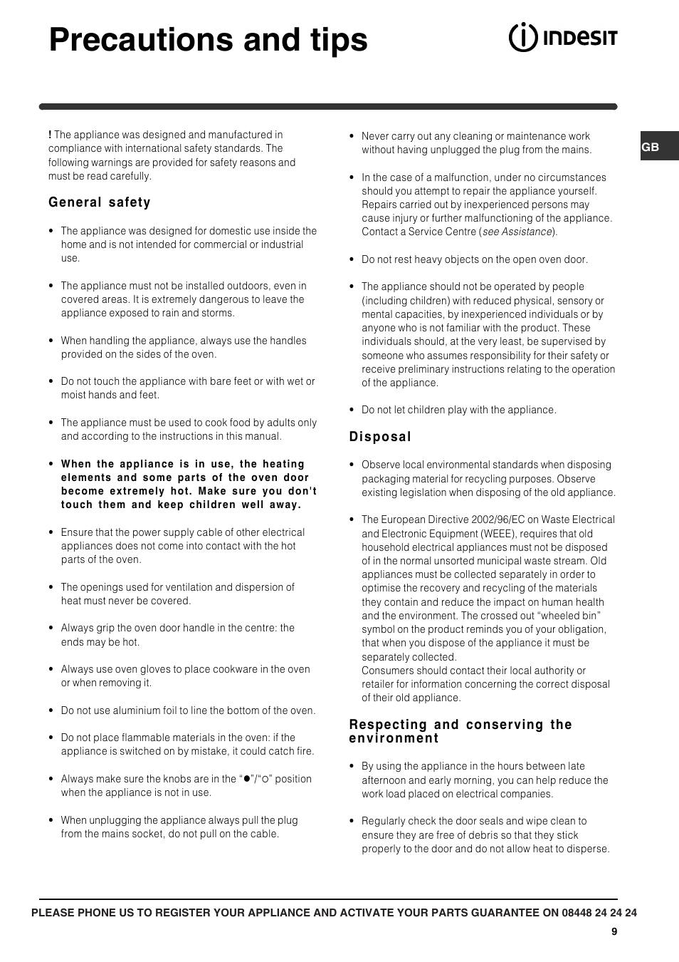 Precautions and tips | Indesit IF 63 K.A IX User Manual | Page 9 / 12