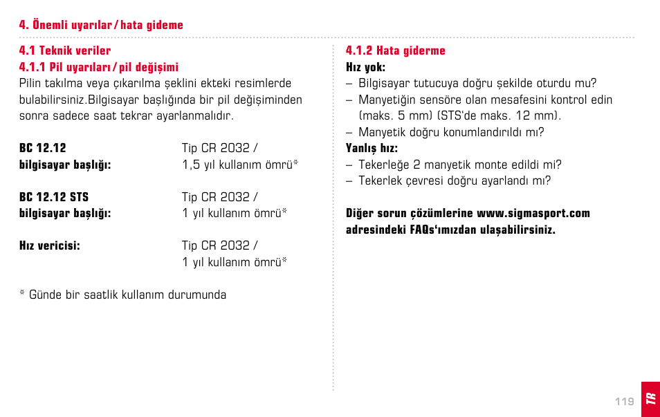 SIGMA BC 12.12 STS User Manual | Page 119 / 124