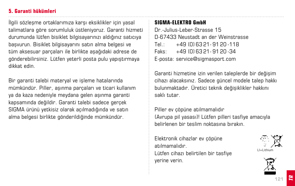 SIGMA BC 12.12 STS User Manual | Page 121 / 124