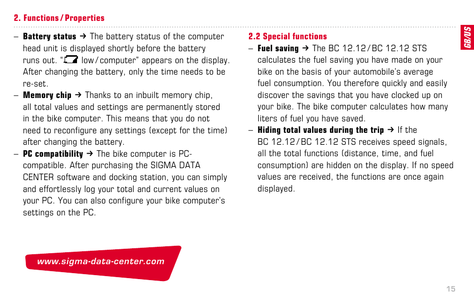 SIGMA BC 12.12 STS User Manual | Page 15 / 124