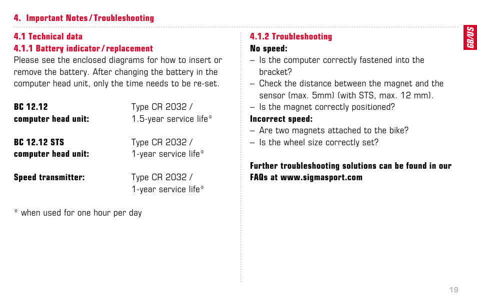 SIGMA BC 12.12 STS User Manual | Page 19 / 124