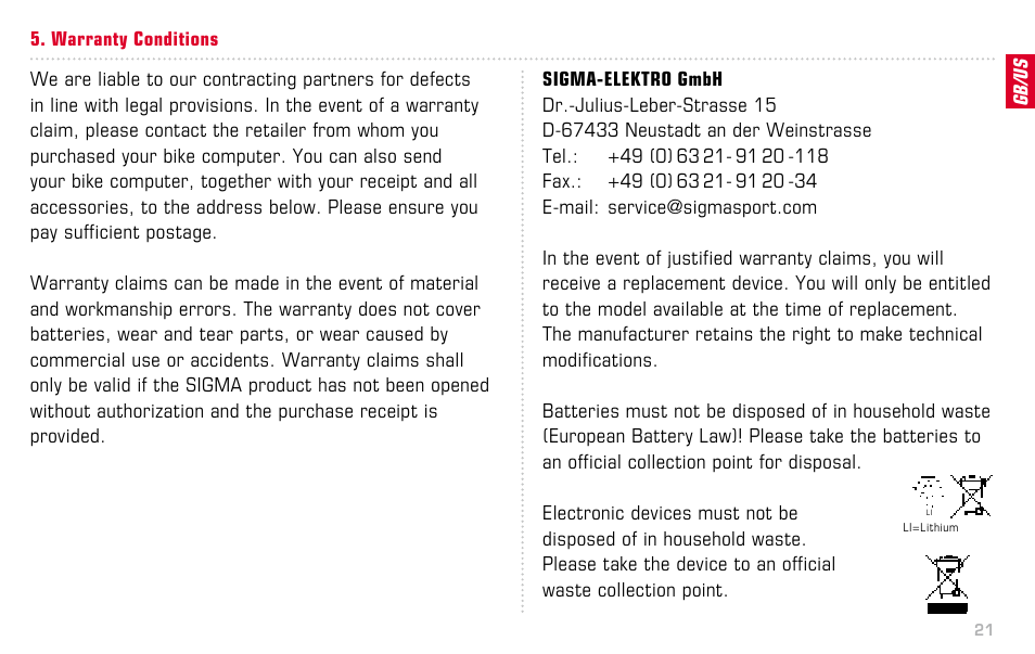 SIGMA BC 12.12 STS User Manual | Page 21 / 124