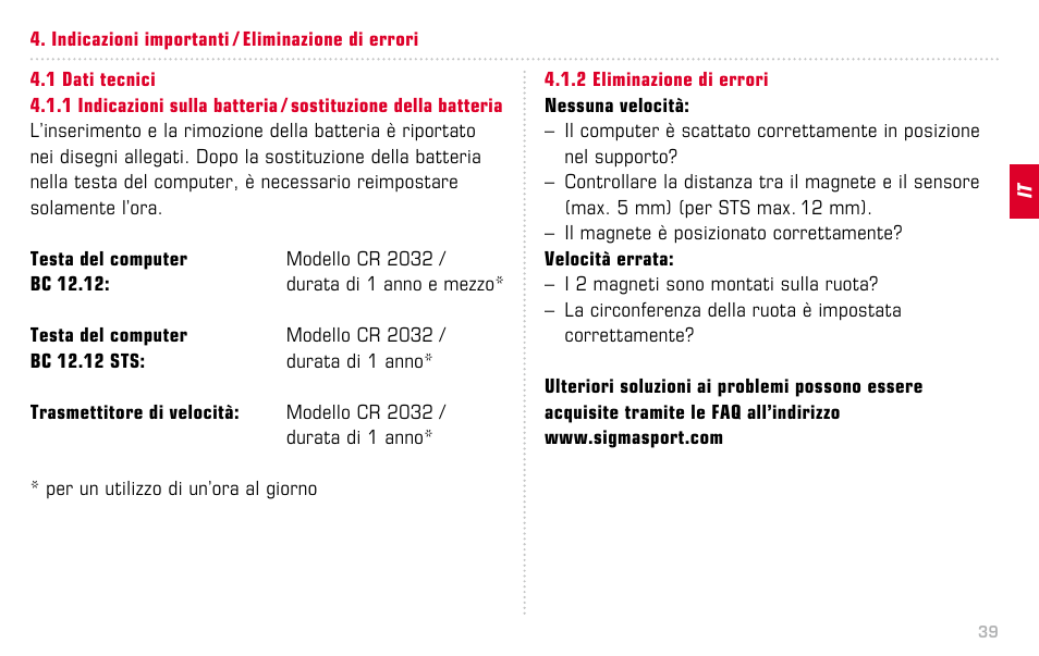 SIGMA BC 12.12 STS User Manual | Page 39 / 124