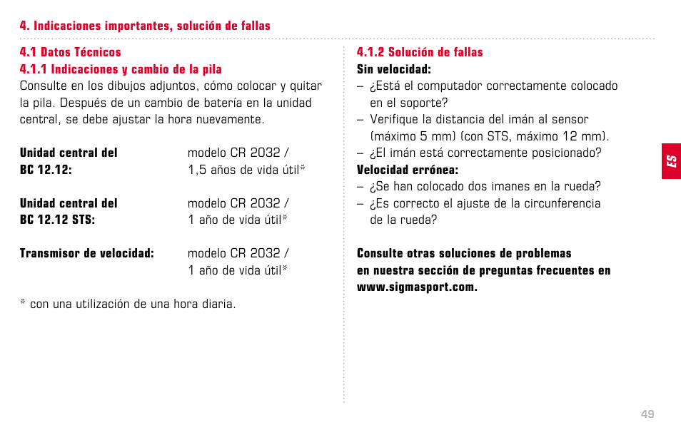 SIGMA BC 12.12 STS User Manual | Page 49 / 124