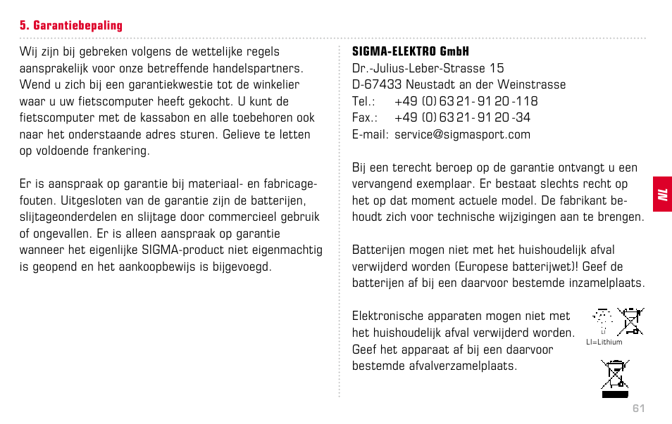 SIGMA BC 12.12 STS User Manual | Page 61 / 124
