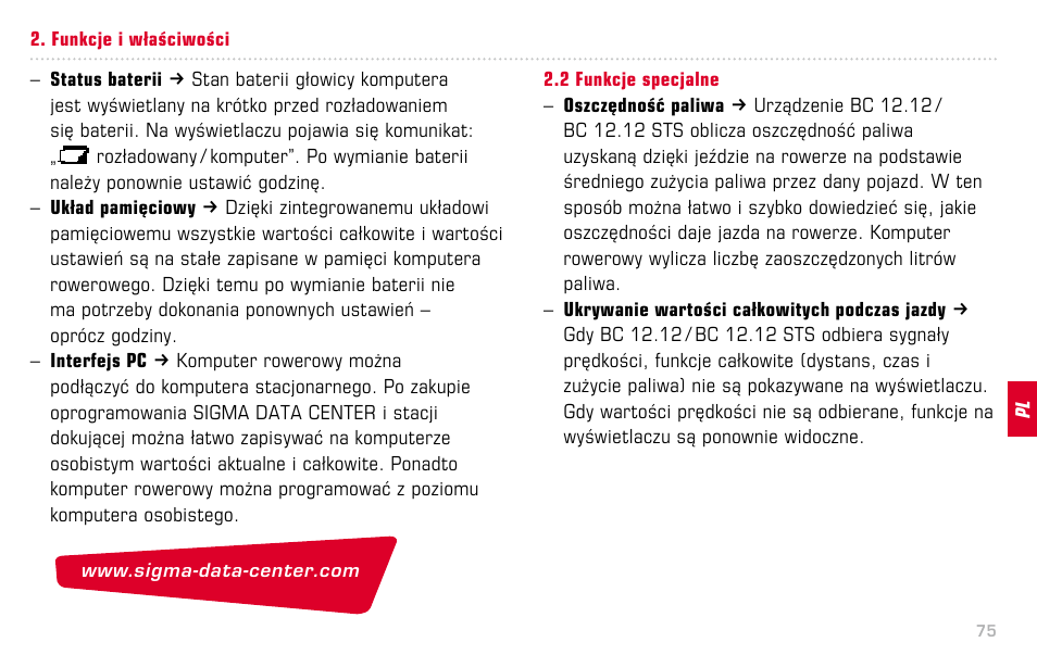 SIGMA BC 12.12 STS User Manual | Page 75 / 124