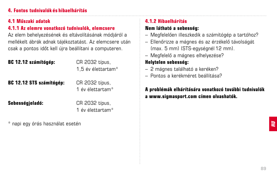 SIGMA BC 12.12 STS User Manual | Page 89 / 124