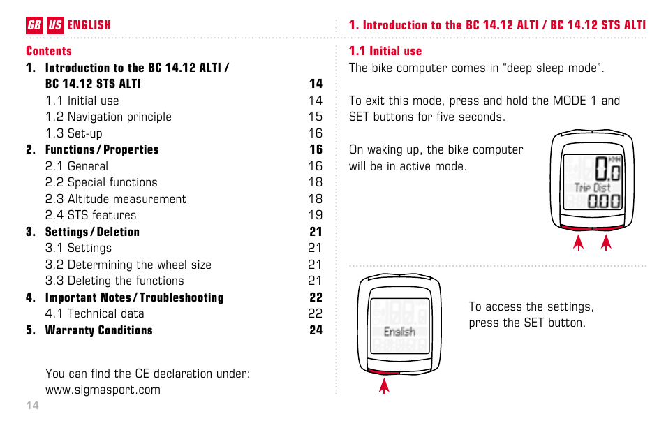 SIGMA BC 14.12 STS ALTI User Manual | Page 14 / 148