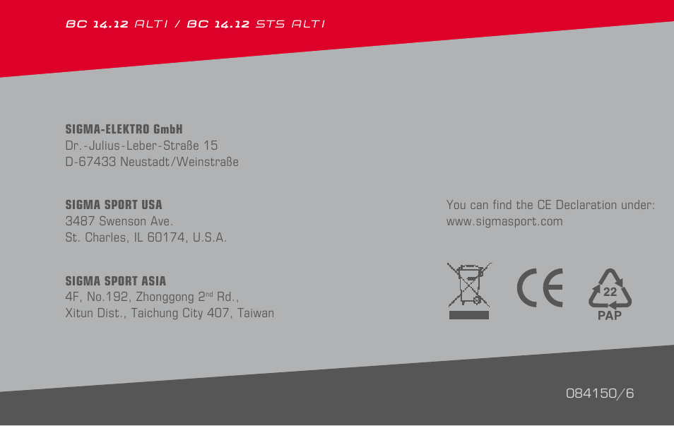 SIGMA BC 14.12 STS ALTI User Manual | Page 148 / 148