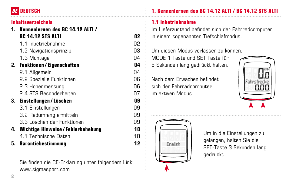 SIGMA BC 14.12 STS ALTI User Manual | Page 2 / 148