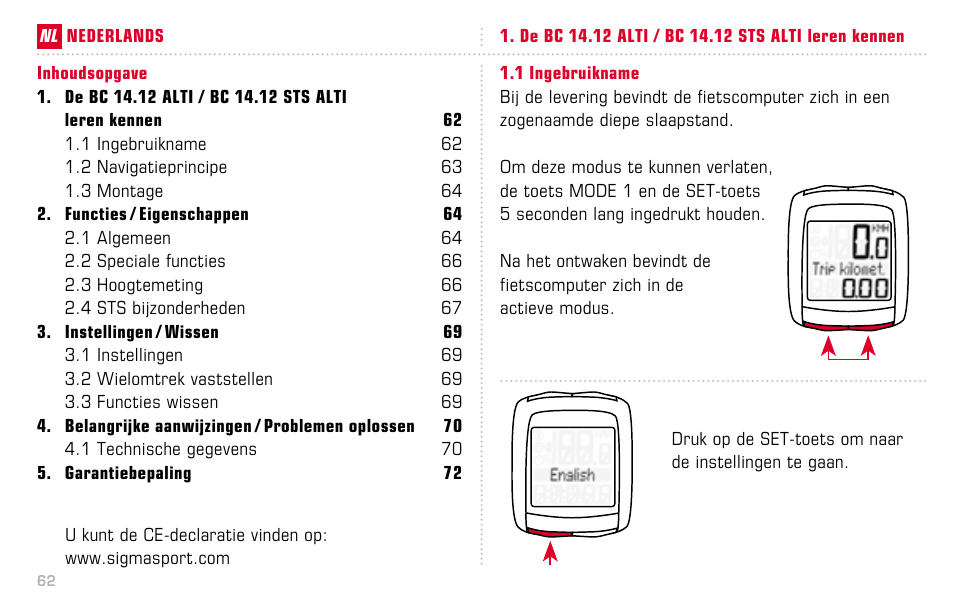 SIGMA BC 14.12 STS ALTI User Manual | Page 62 / 148