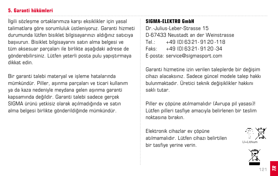 SIGMA BC 16.12 STS User Manual | Page 121 / 124